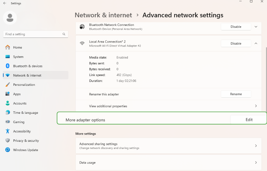 Open more adapter options